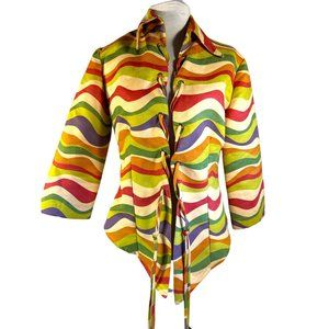 Annalese Jacket Women XS Retro Wavy Print Lace Tie Closure